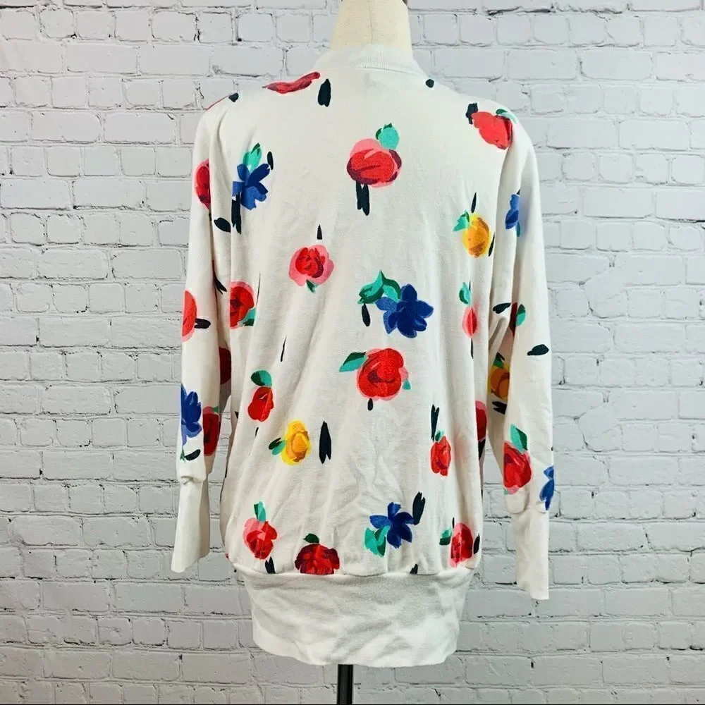 VTG 80s Peter Popovich Floral Print Varsity Cotton Blend Cardigan Sweater